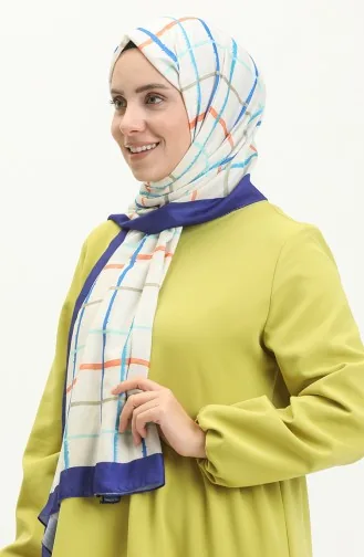 شال قطن بنقش المربع M2581-01 أزرق ملكي 2581-01