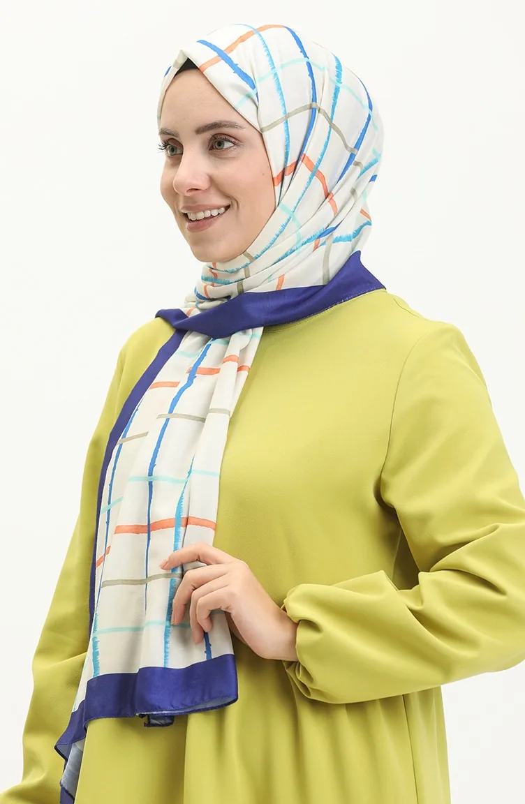 شال قطن بنقش المربع M2581-01 أزرق ملكي 2581-01
