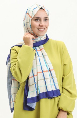 Modern Plaid Cotton Shawl M2581-01 Saxe 2581-01