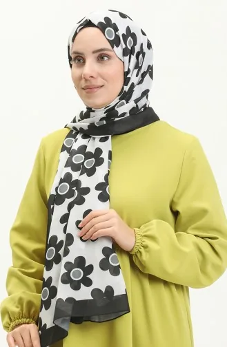شال قطن بزهور M2582-03 أسود 2582-03
