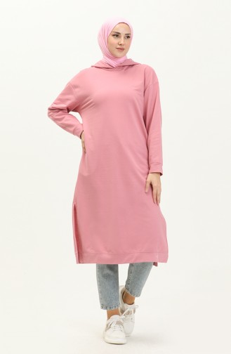 Kapüşonlu Spor Tunik 3007-20 Pembe