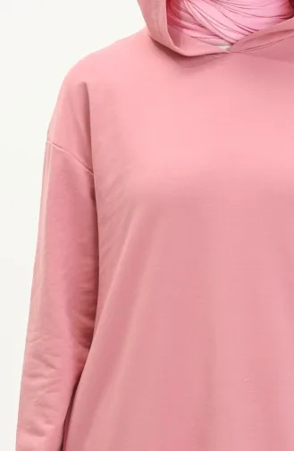 Kapüşonlu Spor Tunik 3007-20 Pembe