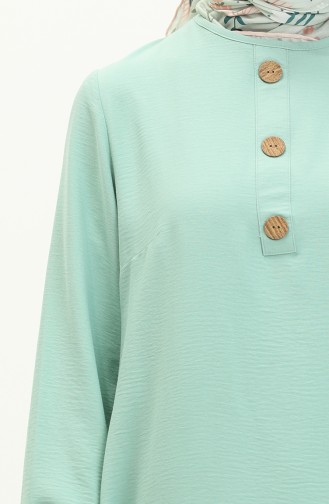 Button Detailed Elastic Sleeve Tunic 1841-01 Green 1841-01