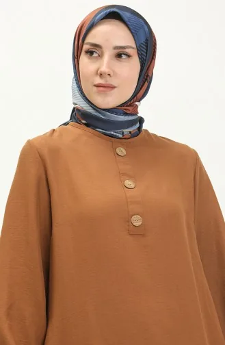 Button Detailed Elastic Sleeve Tunic 1841-02 Tan 1841-02