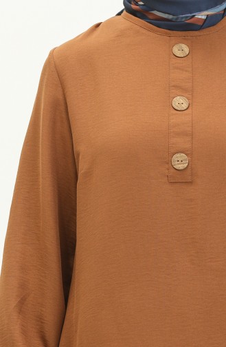 Button Detailed Elastic Sleeve Tunic 1841-02 Tan 1841-02