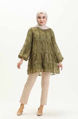 Pompom Detailed Tunic 5505-06 Khaki 5505-06
