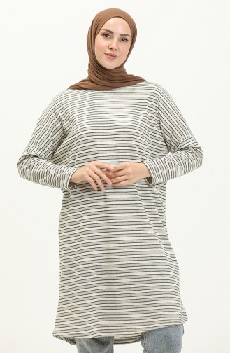 Striped Loose Tunic 8570-01 Gray Ecru 8570-01