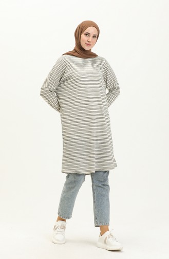 Striped Loose Tunic 8570-01 Gray Ecru 8570-01