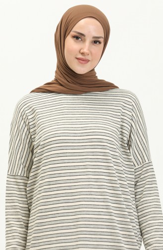 Çizgili Salaş Tunik 8570-01 Gri Ekru