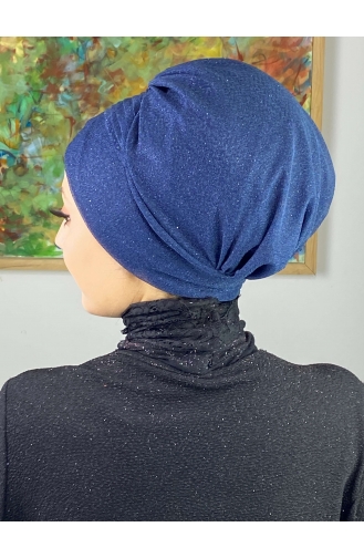 Bonnet Extérieur Drapé Sur Le Côté Argenté Modèle Saray 34ARA181222-11 Bleu Marine 34ARA181222-11