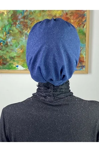 Saray Model Silvery Side Draped Outer Bonnet 34ARA181222-11 Navy Blue 34ARA181222-11