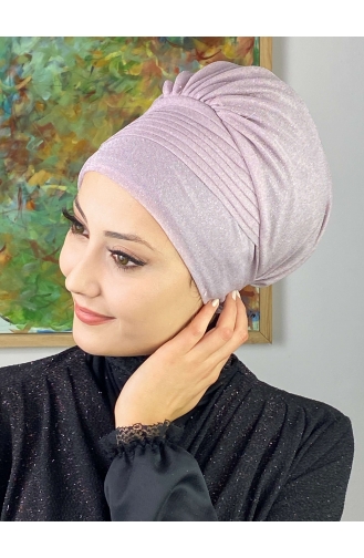 Saray Model Bonnet Extérieur Drapé Sur Le Côté Glitter 34ARA181222-13 Lilas Clair 34ARA181222-13