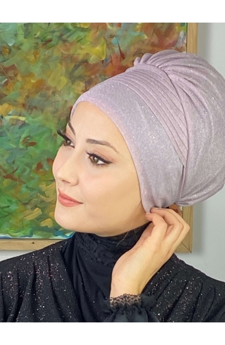 Saray Model Bonnet Extérieur Drapé Sur Le Côté Glitter 34ARA181222-13 Lilas Clair 34ARA181222-13