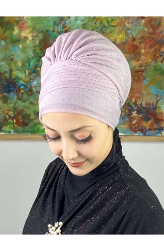 Saray Model Bonnet Extérieur Drapé Sur Le Côté Glitter 34ARA181222-13 Lilas Clair 34ARA181222-13