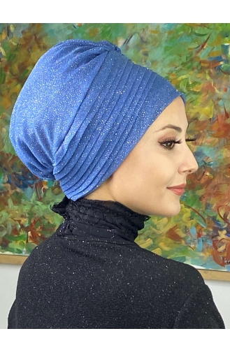 Saray Model Silvery Side Draped Outer Bonnet 34ARA181222-02 Indigo 34ARA181222-02