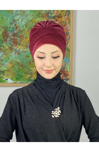 Saray Model Silvery Side Draped Outer Bonnet 34ARA181222-08 Claret Red 34ARA181222-08