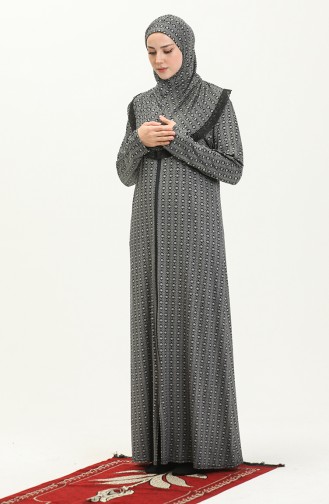 Bedruckte Gebetskleid mit Reissverschluss 4487D-02 Dunkelblau 4487D-02