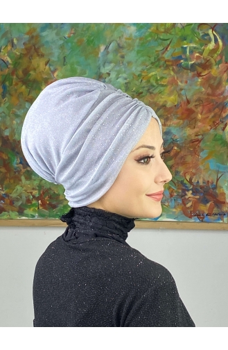 Bonnet Extérieur Froncé Scintillant Modèle Sultan 20ARA181222-10 Gris Argent 20ARA181222-10