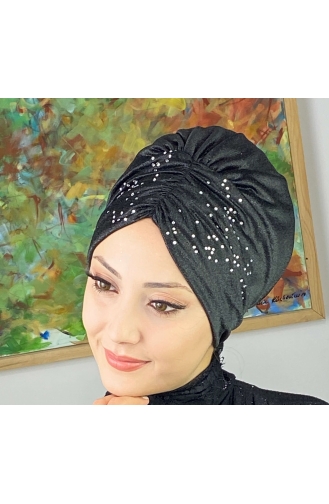 Sultan Model Glittered Gathered Outer Bonnet 20ARA181222-12 Black 20ARA181222-12