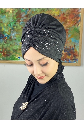 Bonnet Extérieur Froncé Pailleté Modèle Sultan 20ARA181222-12 Noir 20ARA181222-12