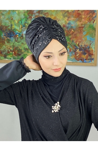 Bonnet Extérieur Froncé Pailleté Modèle Sultan 20ARA181222-12 Noir 20ARA181222-12