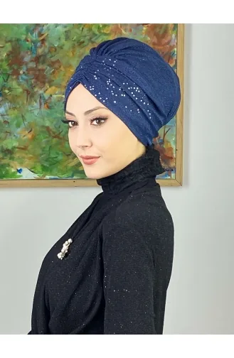 Bonnet Extérieur Réuni à Paillettes Modèle Sultan 20ARA181222-02 Bleu Marine 20ARA181222-02