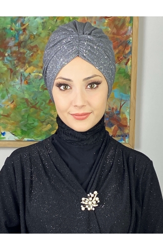 Sultan Model Glittered Gathered Outer Bonnet 20ARA181222-05 Gray 20ARA181222-05