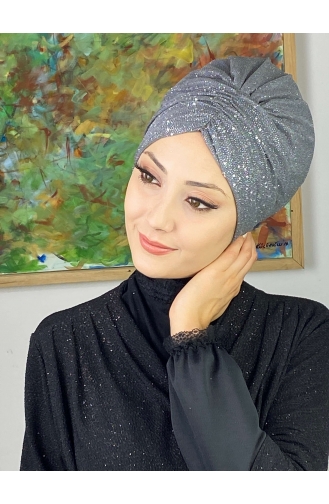 Sultan Model Glittered Gathered Outer Bonnet 20ARA181222-05 Gray 20ARA181222-05