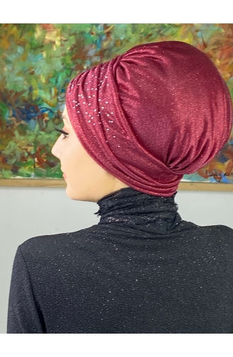 Sultan Model Glittered Gathered Outer Bonnet 20ARA181222-06 Claret Red 20ARA181222-06