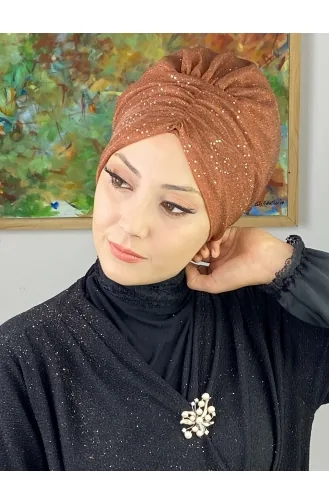 Sultan Model Glittered Gathered Outer Bonnet 20ARA181222-07 Copper Color 20ARA181222-07