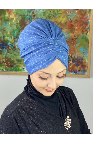 Sultan Model Glittered Gathered Outer Bonnet 20ARA181222-09 Indigo 20ARA181222-09