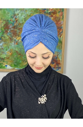 Sultan Model Glittered Gathered Outer Bonnet 20ARA181222-09 Indigo 20ARA181222-09