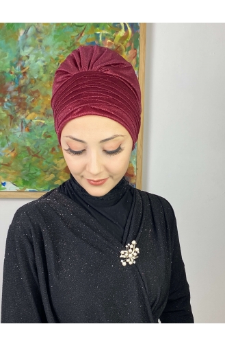 Topkapı Bonnet Extérieur Drapé Croisé Argenté 48ARA181222-03 Rouge Claret 48ARA181222-03