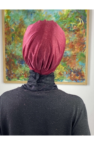 Topkapı Bonnet Extérieur Drapé Croisé Argenté 48ARA181222-03 Rouge Claret 48ARA181222-03