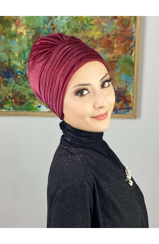 Topkapı Bonnet Extérieur Drapé Croisé Argenté 48ARA181222-03 Rouge Claret 48ARA181222-03