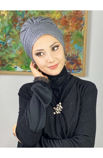 Topkapı Silvery Cross Draped Outer Bonnet 48ARA181222-09 Gray 48ARA181222-09