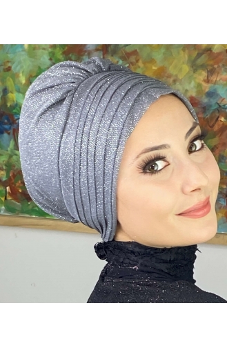 Topkapı Silvery Cross Draped Outer Bonnet 48ARA181222-09 Gray 48ARA181222-09