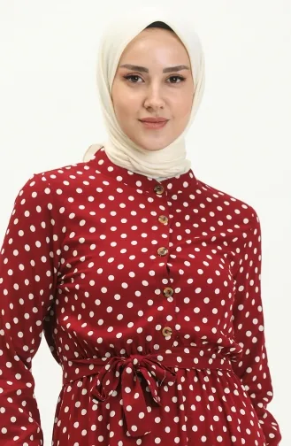 Puantiye Desenli Viskon Elbise Bordo