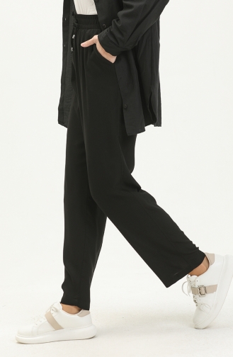 Wide Leg Pocket Pants 6102B-01 Black 6102B-01