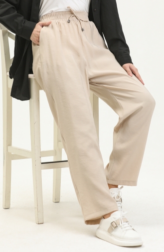 Pantalon Large à Taille élastique 6140-02 Beige 6140-02