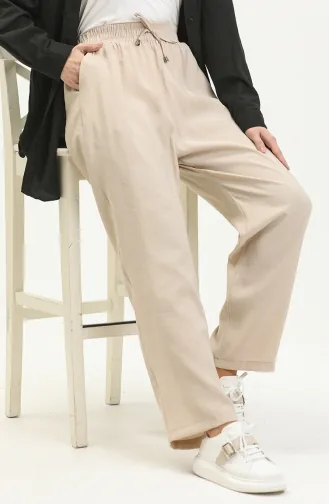 Hose mit weitem Bein und elastische Taille 6140-02 Beige 6140-02