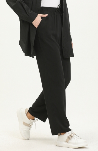 Wide Leg Elastic Waist Pants 6140-03 Black 6140-03