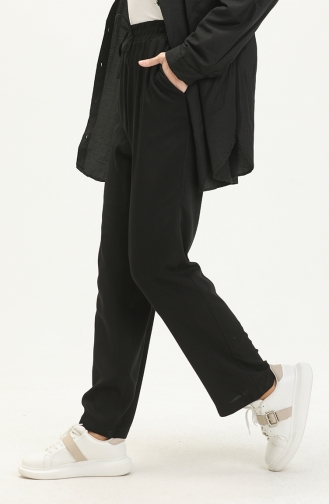 Wide Leg Elastic Waist Pants 6140-03 Black 6140-03