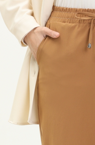 Beli Lastikli Bol Paça Pantolon 6140-06 Sütlü kahve