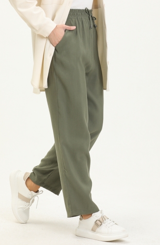 Wide Leg Elastic Waist Pants 6140-08 Dark Khaki 6140-08