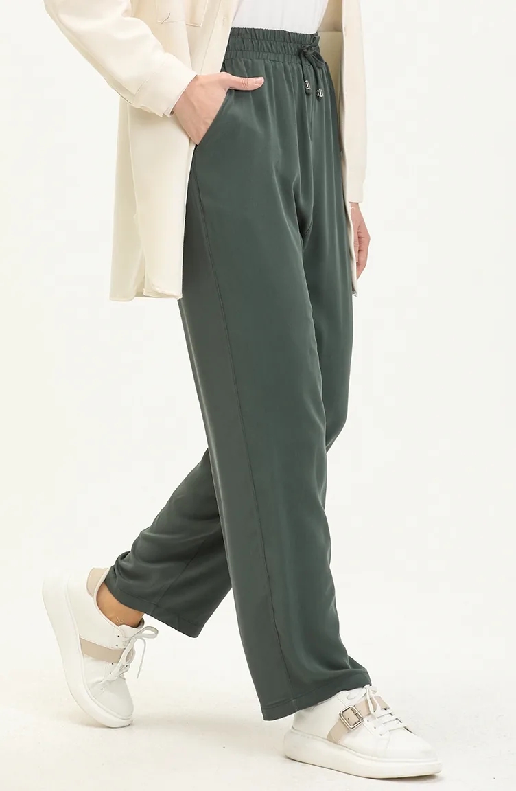 Hose mit weitem Bein und elastische Taille 6140-11 Dunkelgrün 6140-11