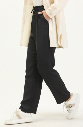 Wide Leg Elastic Waist Pants 6140-13 Dark Navy Blue 6140-13