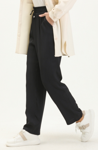 Wide Leg Elastic Waist Pants 6140-13 Dark Navy Blue 6140-13