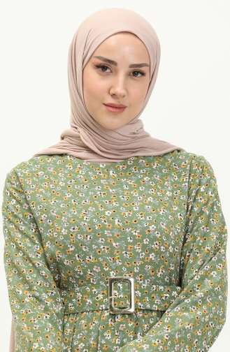 Robe à Ceinture à Motif Floral 5060-04 Khaki 5060-04
