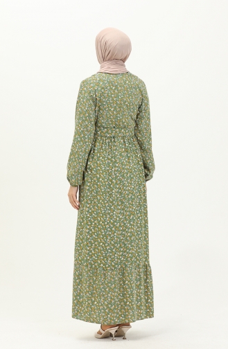Robe à Ceinture à Motif Floral 5060-04 Khaki 5060-04